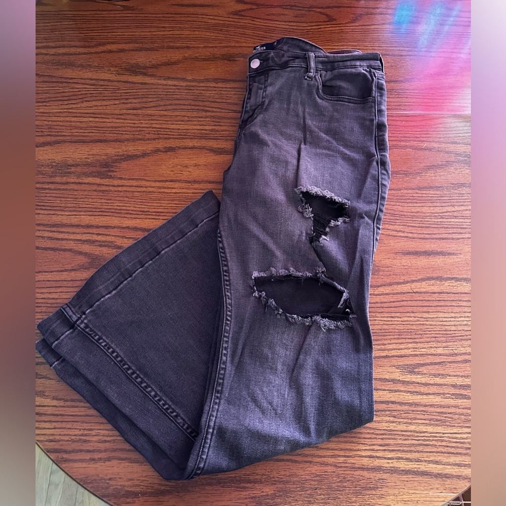 Hollister low rise flare distressed black jeans